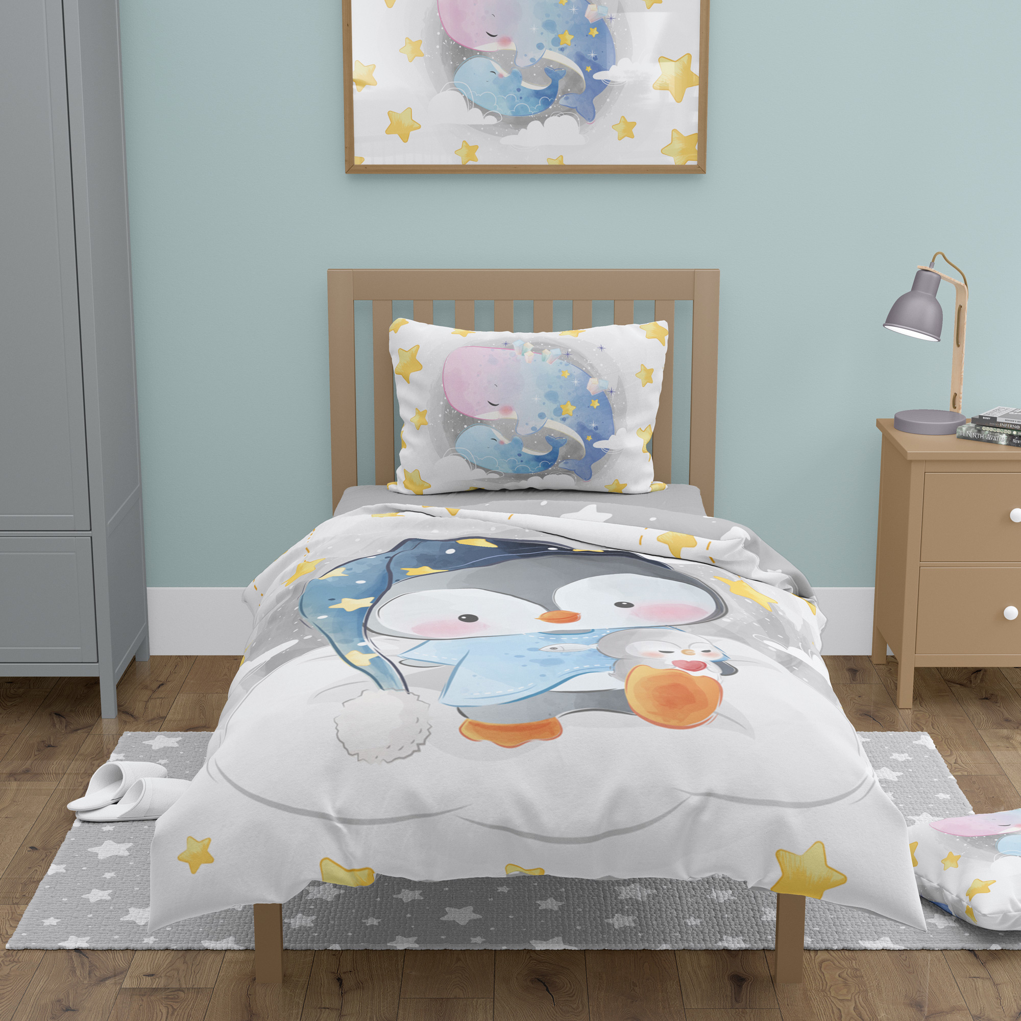 Cuddles BABY Dekbedovertrek, Pinguïn - 100 x 135 cm - Katoen