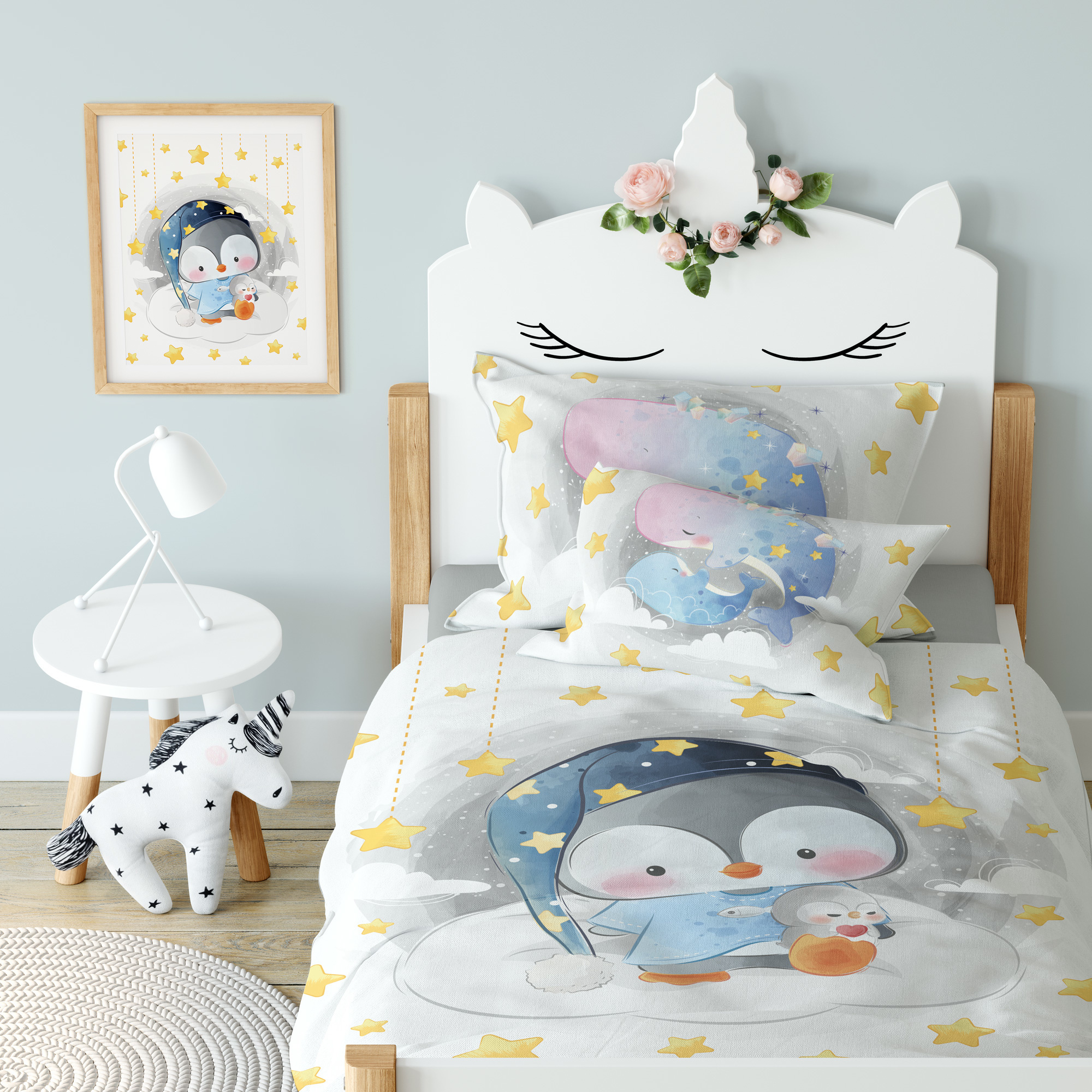 Cuddles BABY Dekbedovertrek, Pinguïn - 100 x 135 cm - Katoen