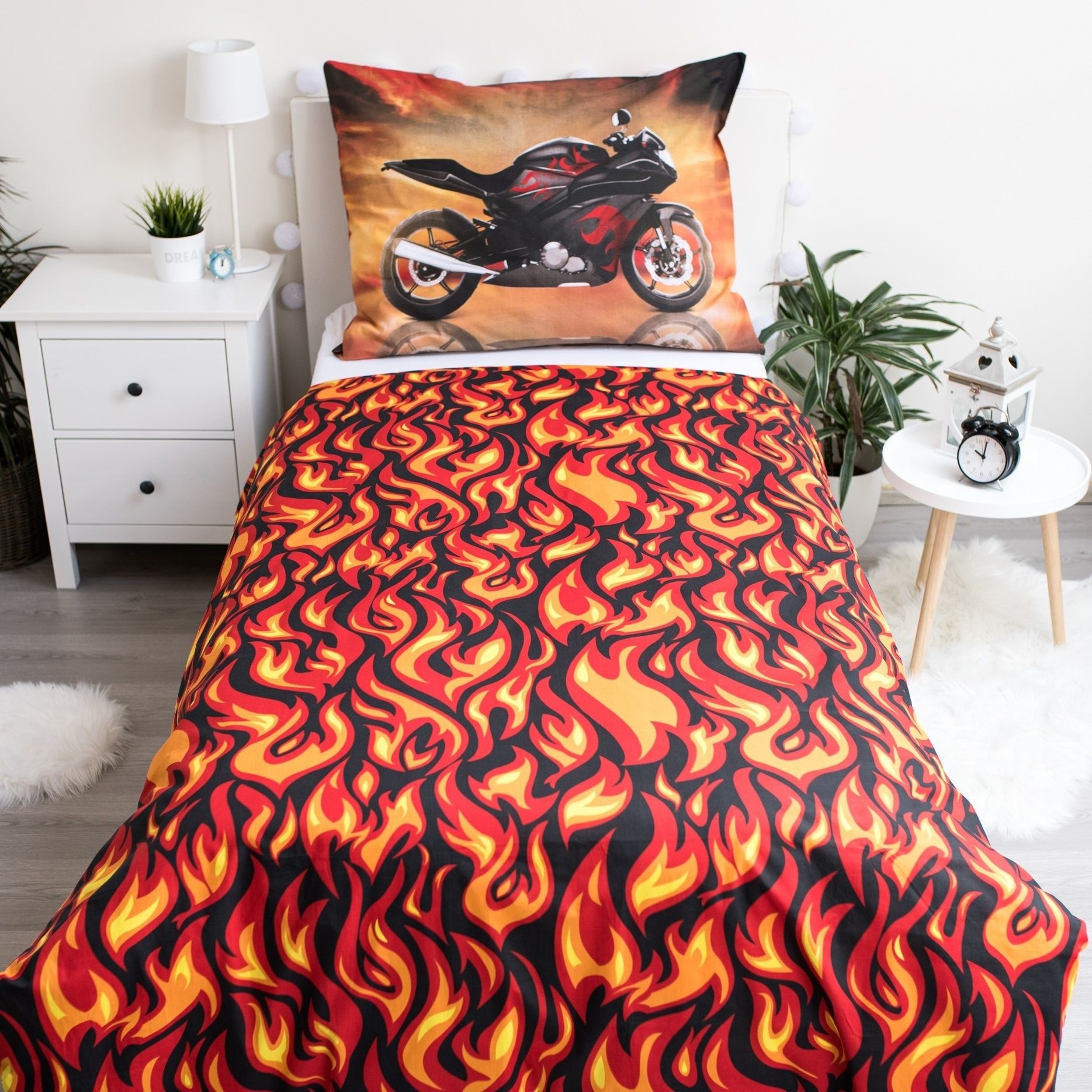 Motor Duvet cover, Flame - Single - 140 x 200 cm - Cotton