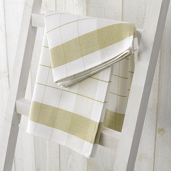 De Witte Lietaer Tea towel Mixte, Yellow-green - 2 pieces - 65 x 65 cm - Cotton/Linen