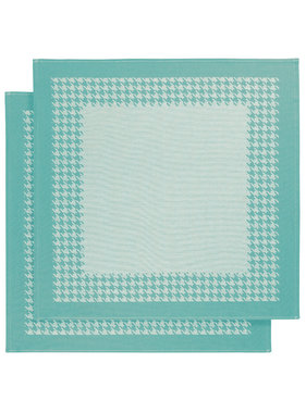De Witte Lietaer Tea towel Pied de Poule Aqua 2 pieces 65 x 65 cm
