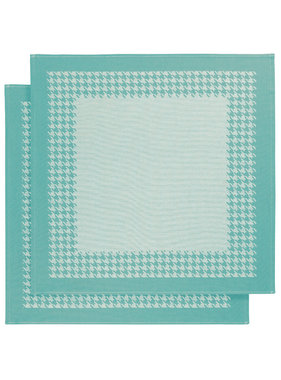 De Witte Lietaer Theedoek Pied de Poule Aqua 2 stuks 65 x 65 cm