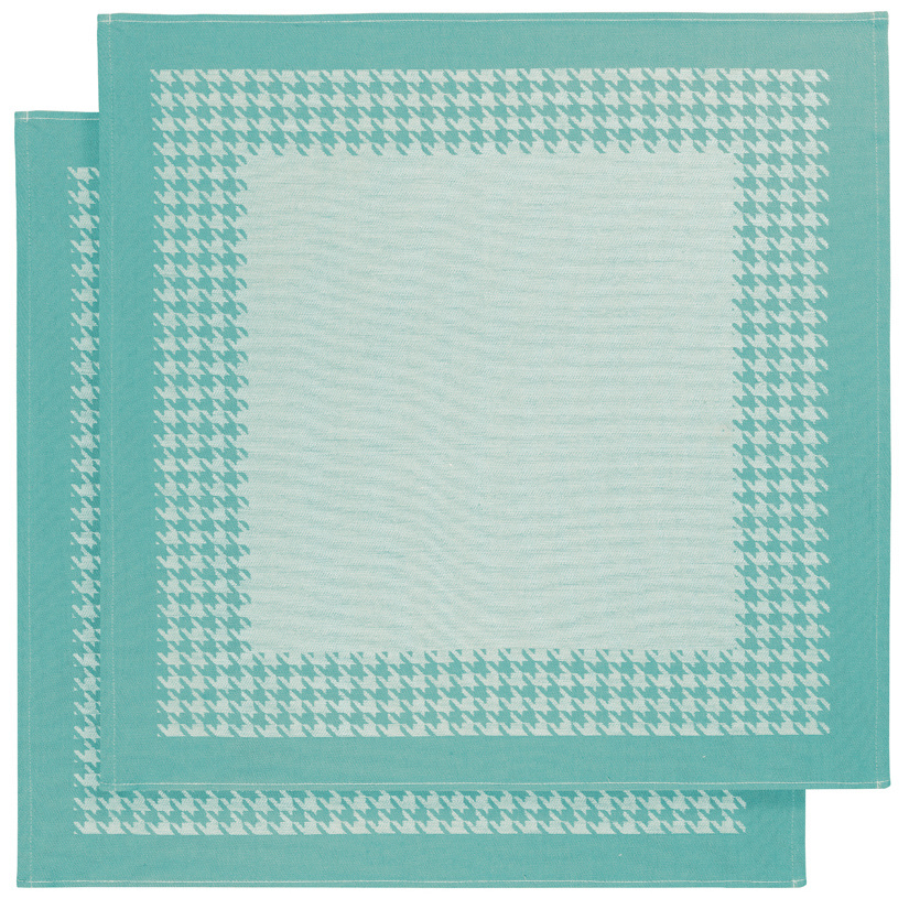 De Witte Lietaer Tea towel Pied de Poule, Aqua - 2 pieces - 65 x 65 cm - Cotton