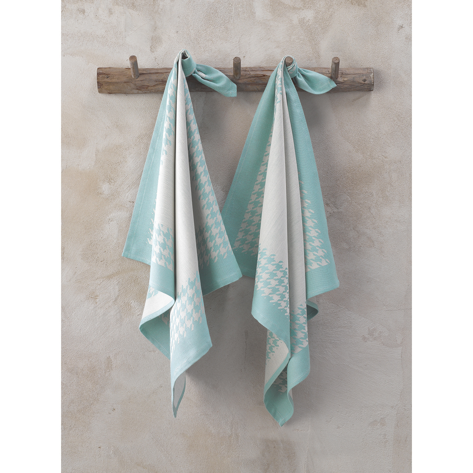 De Witte Lietaer Tea towel Pied de Poule, Aqua - 2 pieces - 65 x 65 cm - Cotton