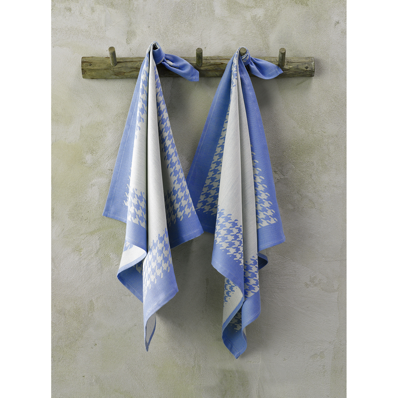 De Witte Lietaer Theedoek Pied de Poule, Blauw - 2 stuks - 65 x 65 cm - Katoen