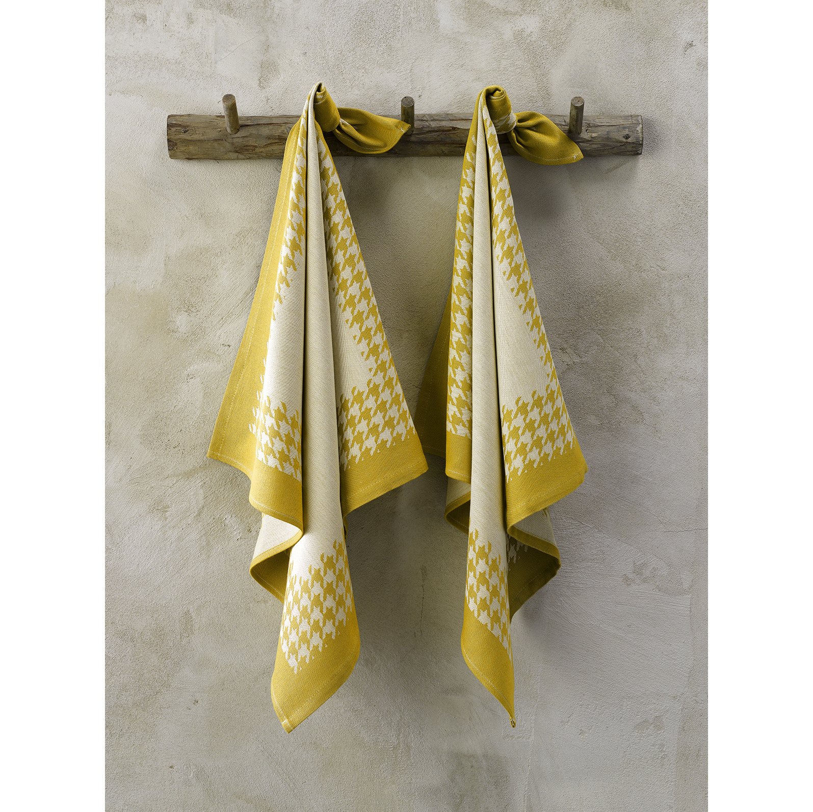 De Witte Lietaer Tea towel Pied de Poule, Ocher - 2 pieces - 65 x 65 cm - Cotton