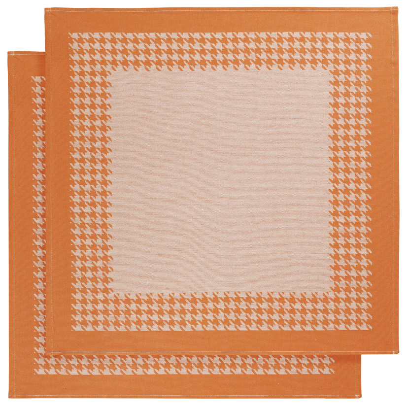 De Witte Lietaer Tea towel Pied de Poule, Orange - 2 pieces - 65 x 65 cm - Cotton
