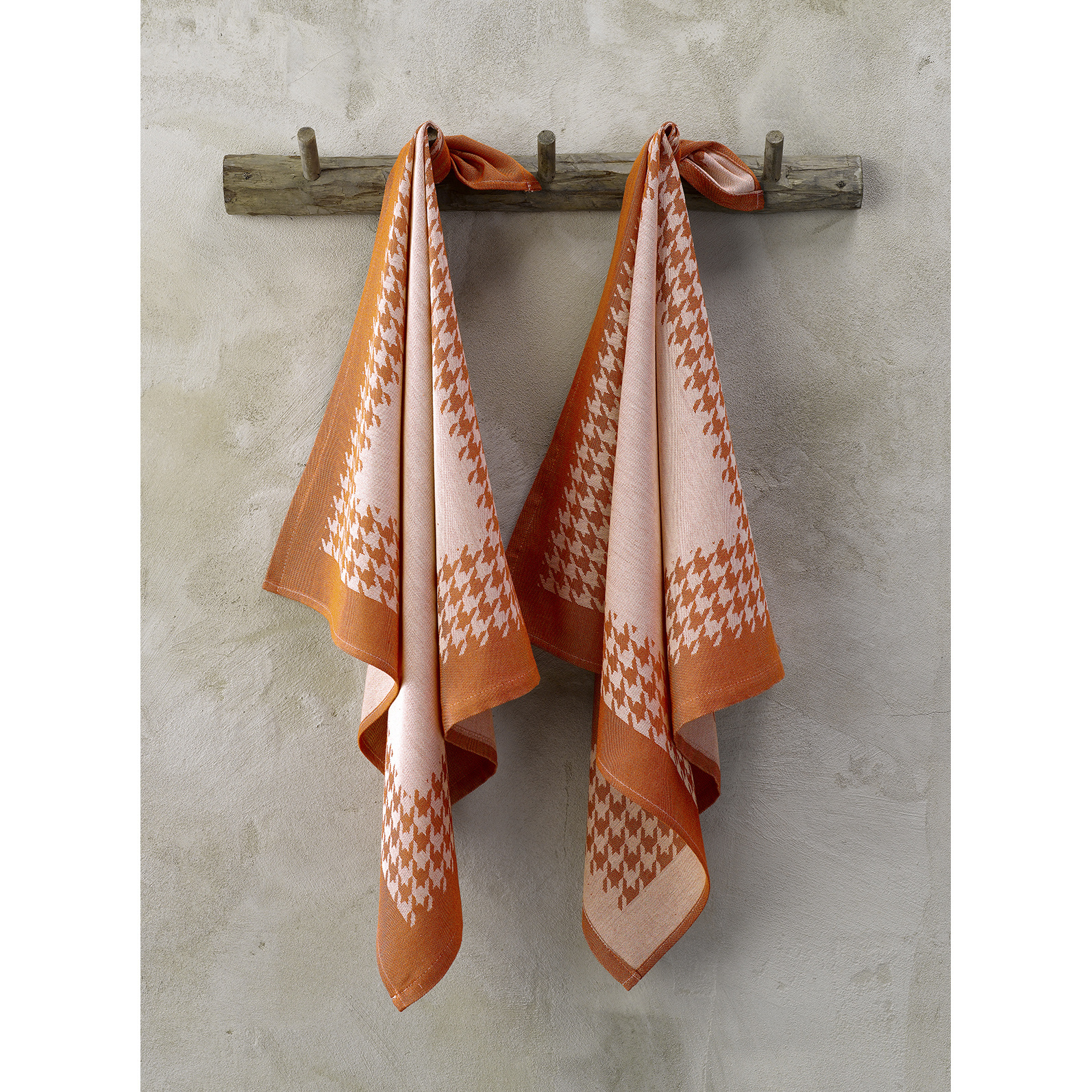 De Witte Lietaer Tea towel Pied de Poule, Orange - 2 pieces - 65 x 65 cm - Cotton