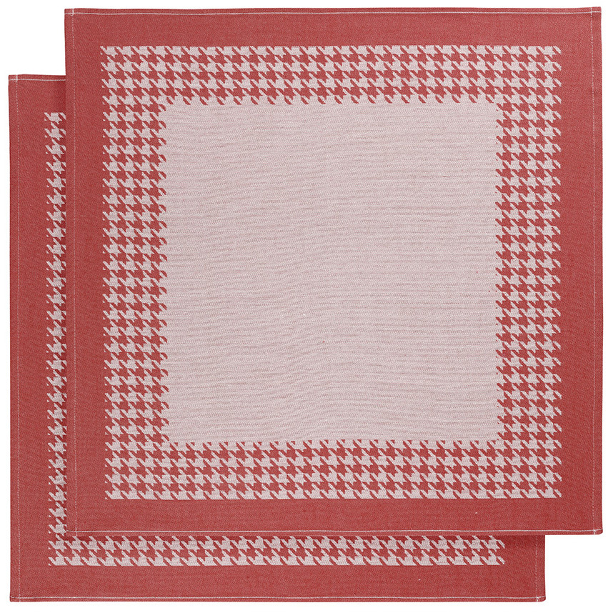 De Witte Lietaer Tea towel Pied de Poule, Red - 2 pieces - 65 x 65 cm - Cotton