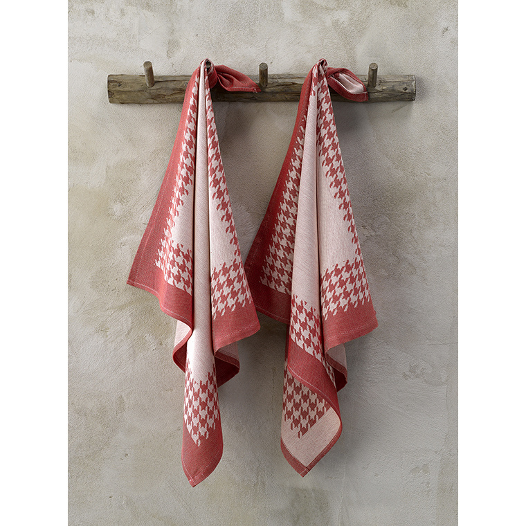 De Witte Lietaer Tea towel Pied de Poule, Red - 2 pieces - 65 x 65 cm - Cotton