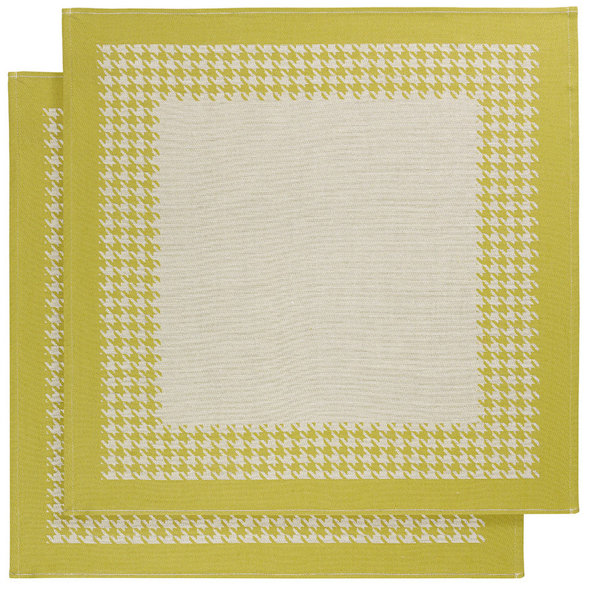 De Witte Lietaer Tea towel Pied de Poule, Yellow-green - 2 pieces - 65 x 65 cm - Cotton