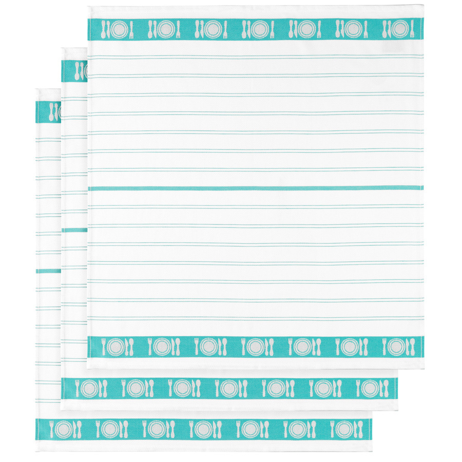 De Witte Lietaer Tea towel BML, Aqua - 3 pieces - 65 x 65 cm - Cotton