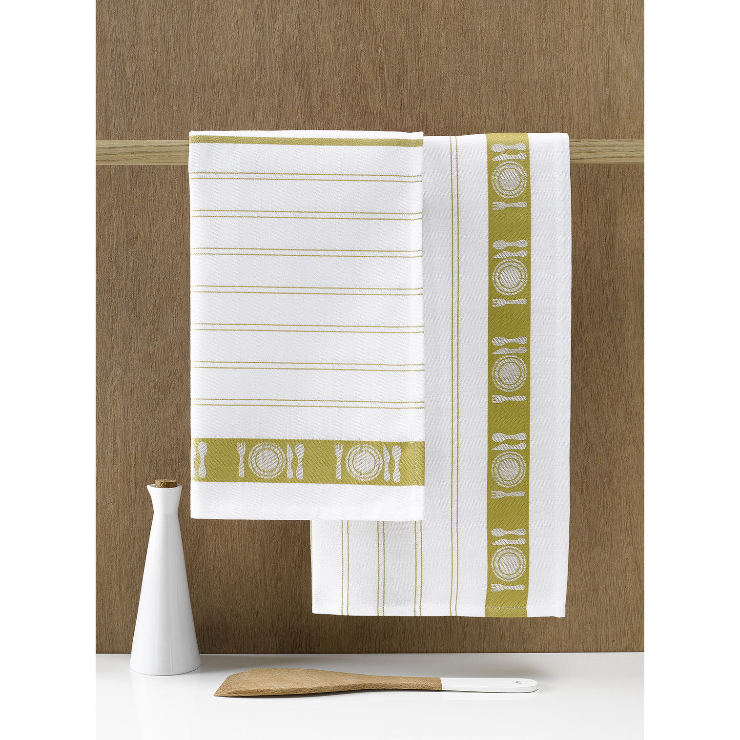 De Witte Lietaer Tea towel BML, Yellow-green - 3 pieces - 65 x 65 cm - Cotton