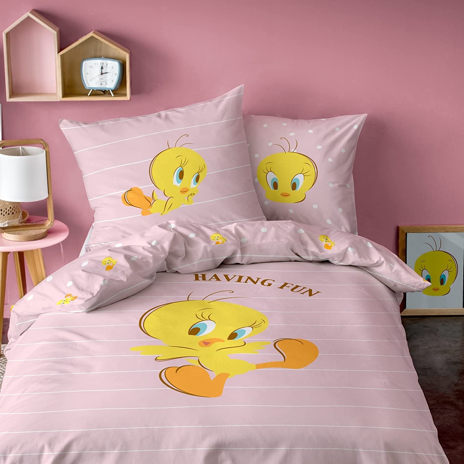 Looney Tunes Dekbedovertrek Tweety - Eenpersoons - 140  x 200 + 63 x 63 cm - Katoen