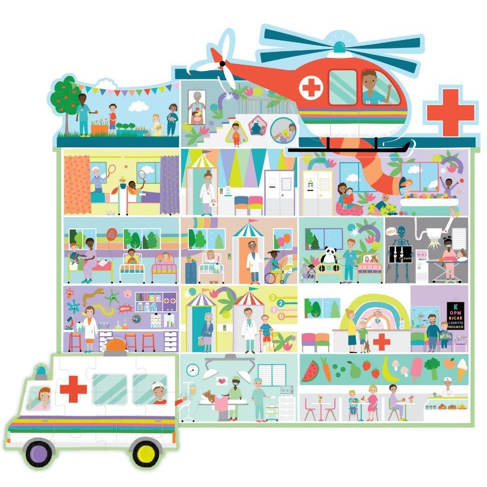 Floss & Rock 3-in-1 Puzzel, Ziekenhuis - 100 stukjes - ca. 46 x 43 cm