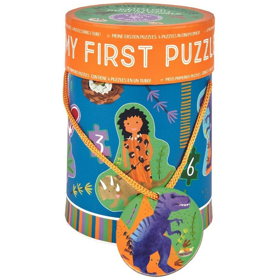 Floss & Rock 4 x Puzzle, Dino - 3, 4, 6 and 8 pieces - 15 x 11 cm