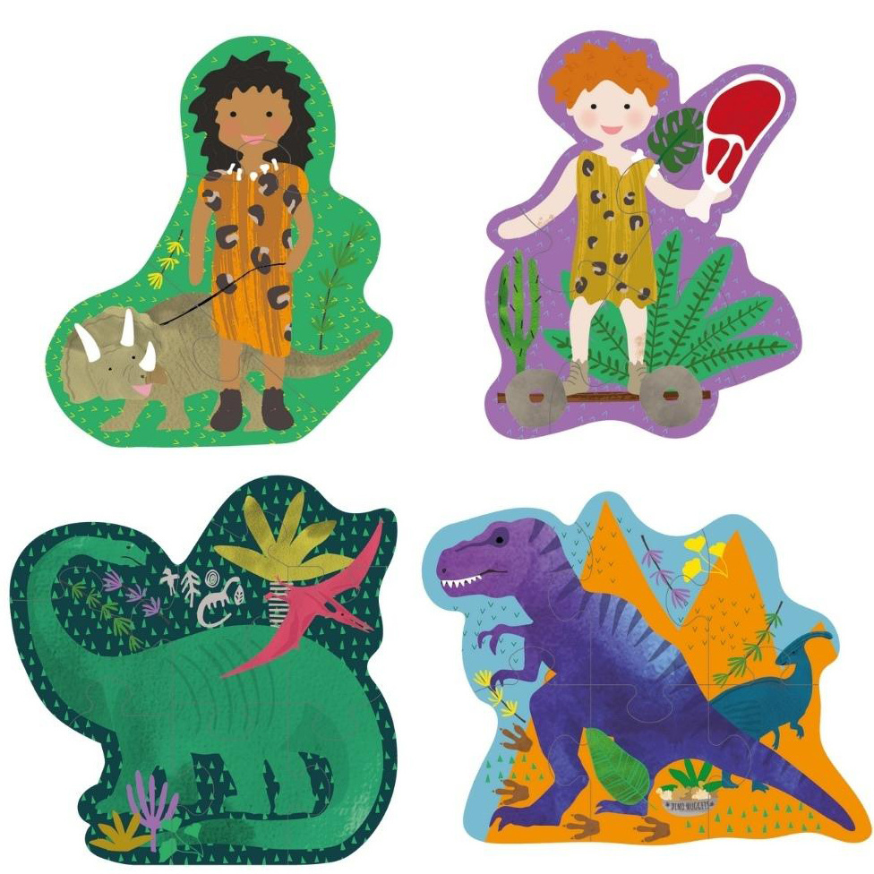 Floss & Rock 4 x Puzzle, Dino - 3, 4, 6 and 8 pieces - 15 x 11 cm