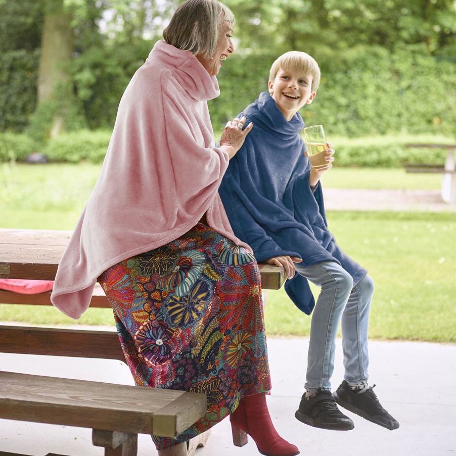 Moodit Poncho Fleece, Licht Blauw - 80 x 80 cm - Polyester