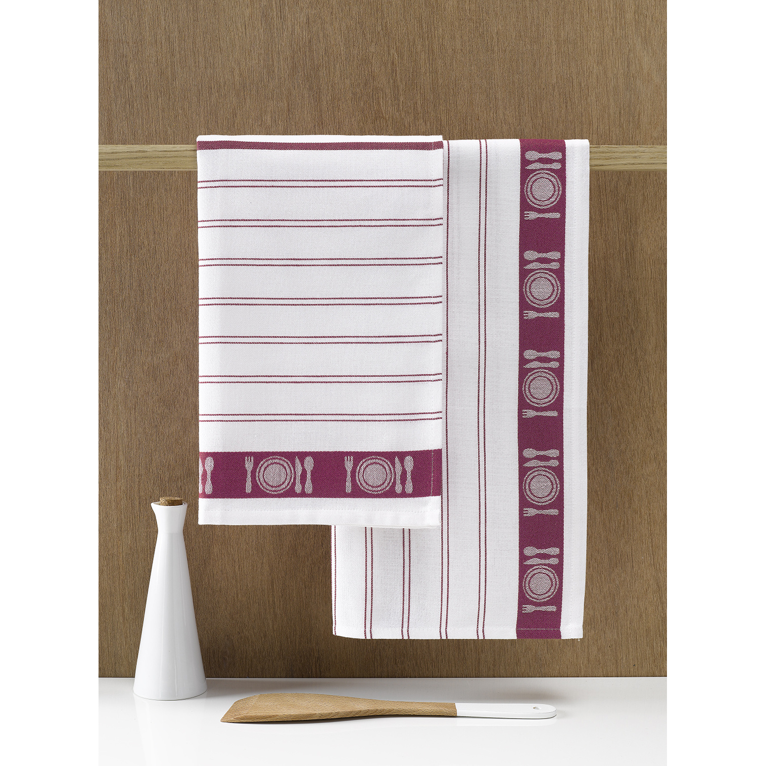 De Witte Lietaer Tea towel BML, Fuchsia- 3 pieces - 65 x 65 cm - Cotton