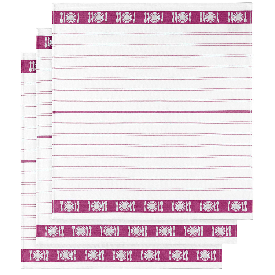De Witte Lietaer Theedoek BML, Fuchsia- 3 stuks - 65 x 65 cm - Katoen