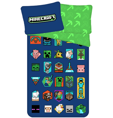 Minecraft Dekbedovertrek Badges - Eenpersoons - 140 x 200 + 70 x 90 cm - Katoen