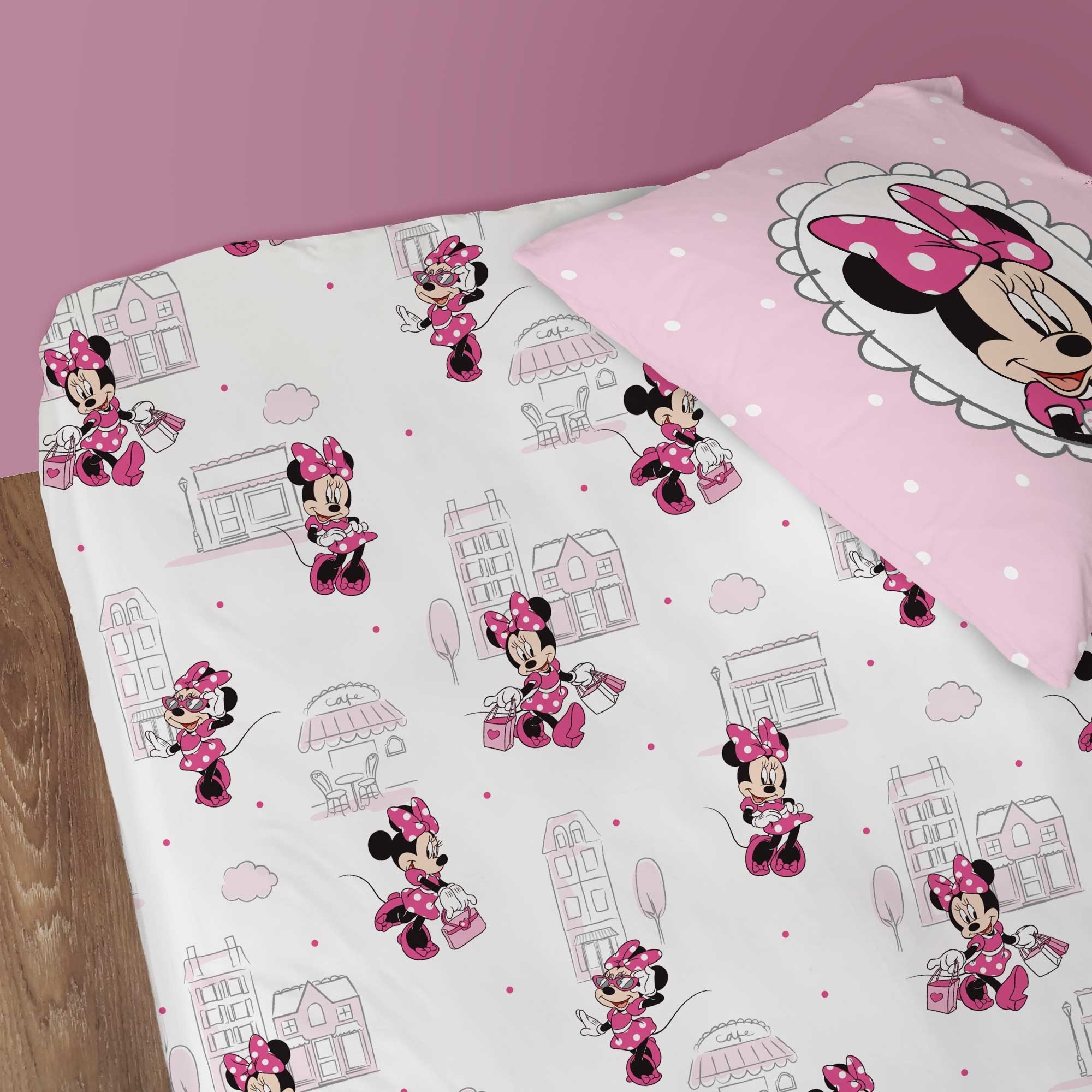 Disney Minnie Mouse Hoeslaken, Shopping - Eenpersoons - 90 x 190/200 cm - Katoen