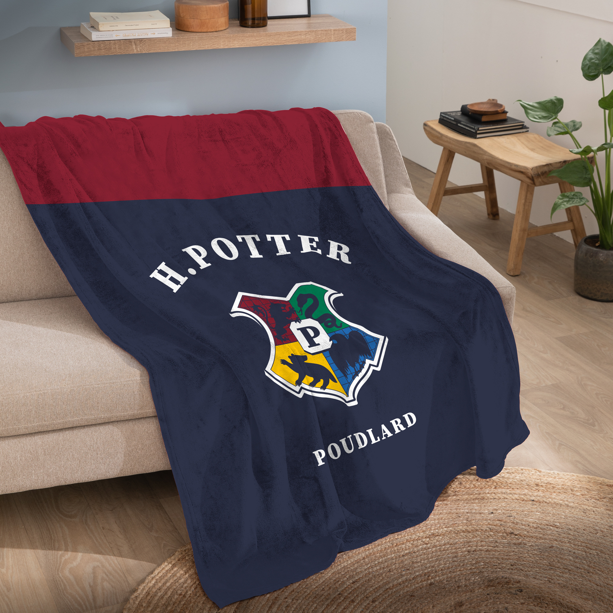 Harry Potter Fleece Blanket Premium, Hogwarts Logo - 125 x 150 cm - Polyester