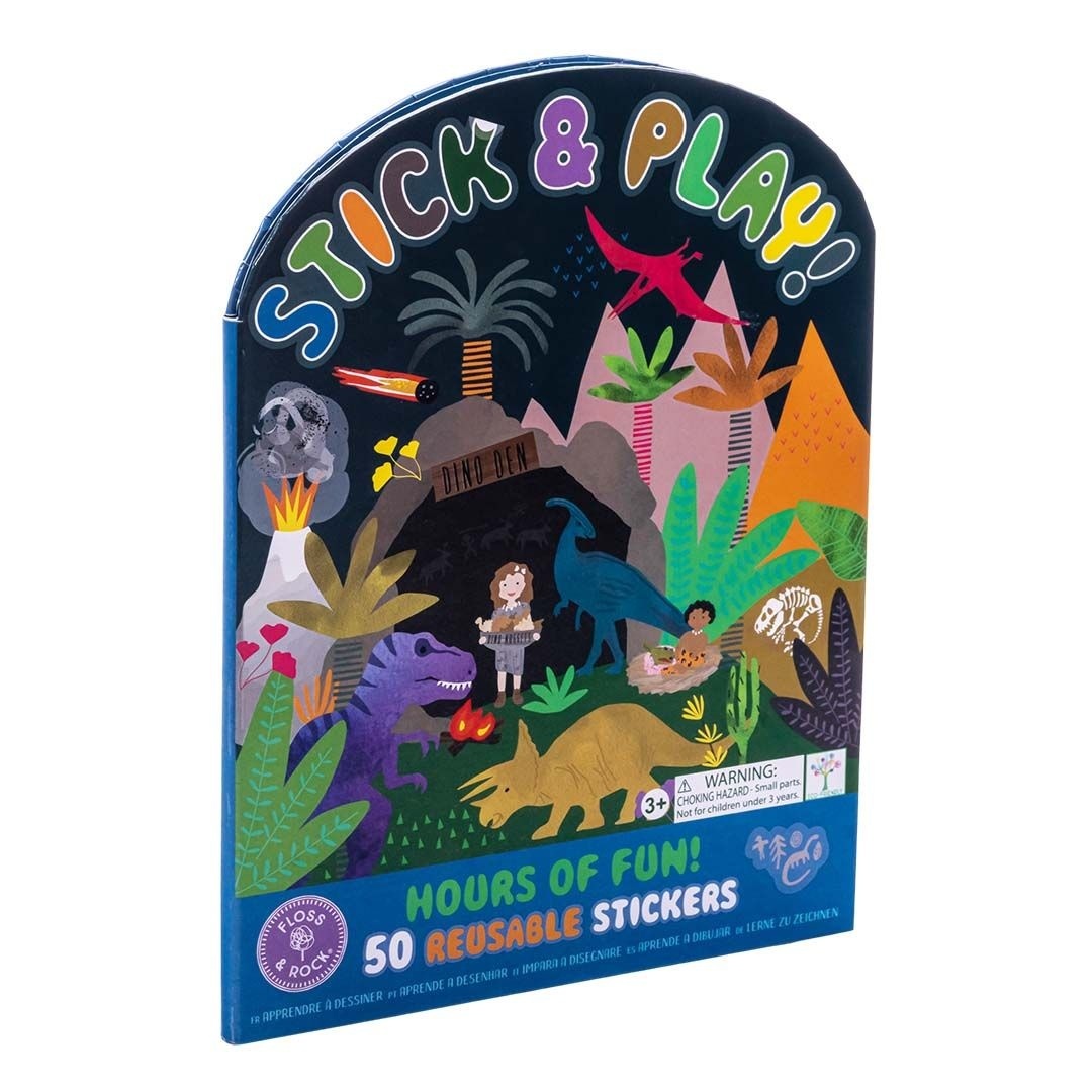 Floss & Rock Stickerboek met herbruikbare stickers, Dino - 27,5 x 21,5 x 1 cm - Multi