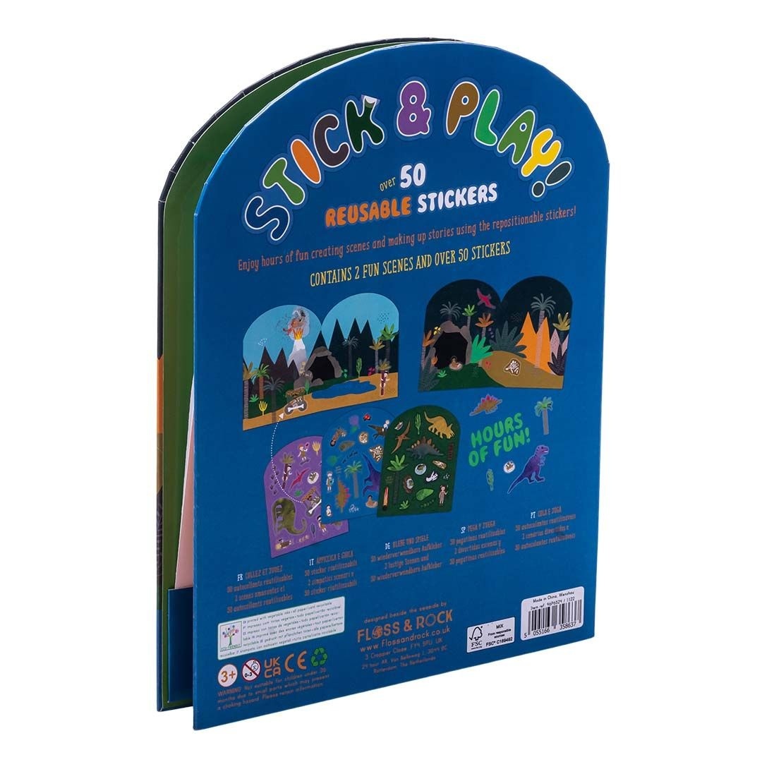 Floss & Rock Stickerboek met herbruikbare stickers, Dino - 27,5 x 21,5 x 1 cm - Multi