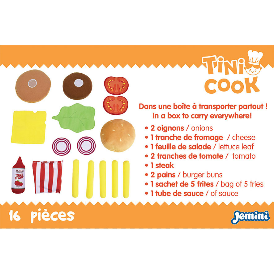 Jemini Tini Cook Burger menu - 16 stuks - Pluche