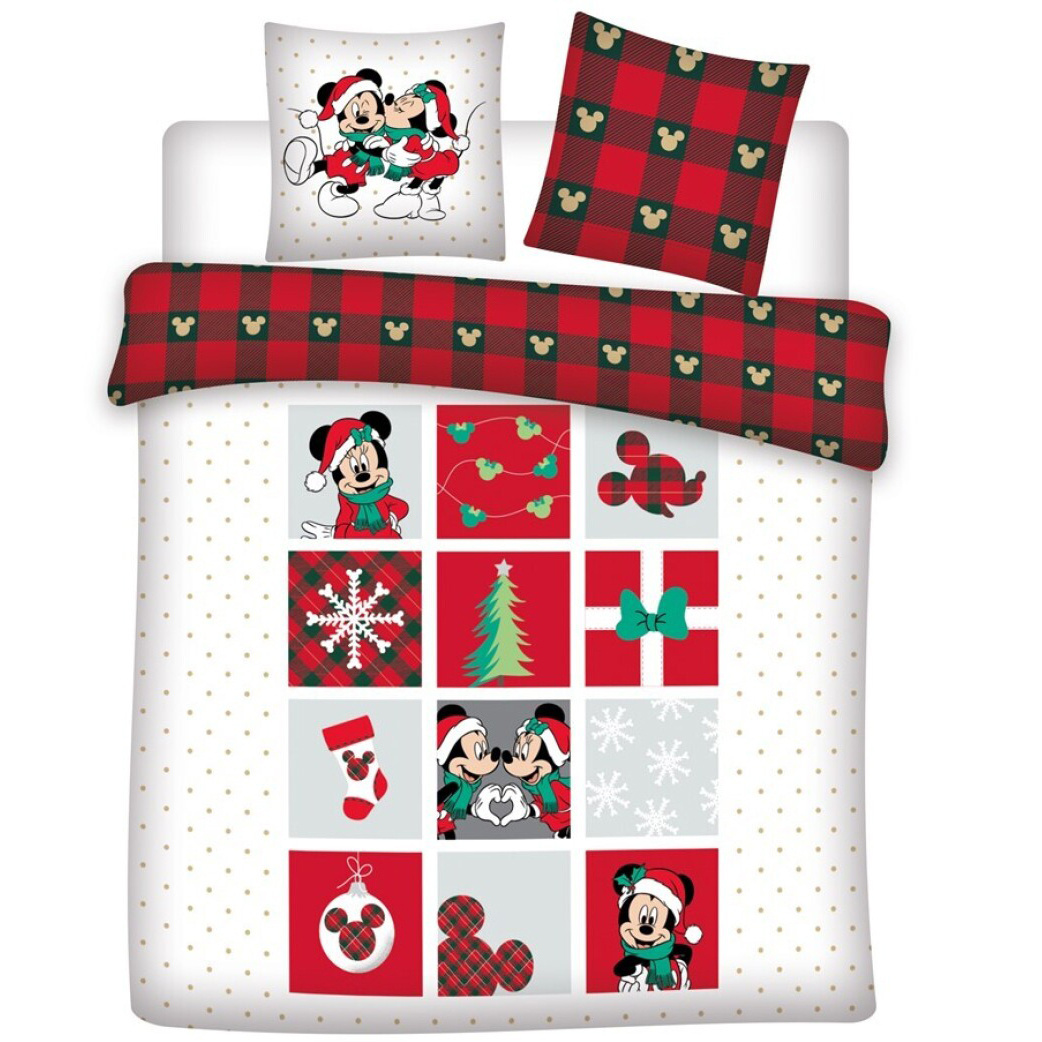 Disney Minnie & Mickey Mouse Duvet cover Christmas - Lits Jumeaux - 240 x 220 + 2x 65 x 65 cm - Cotton Flannel