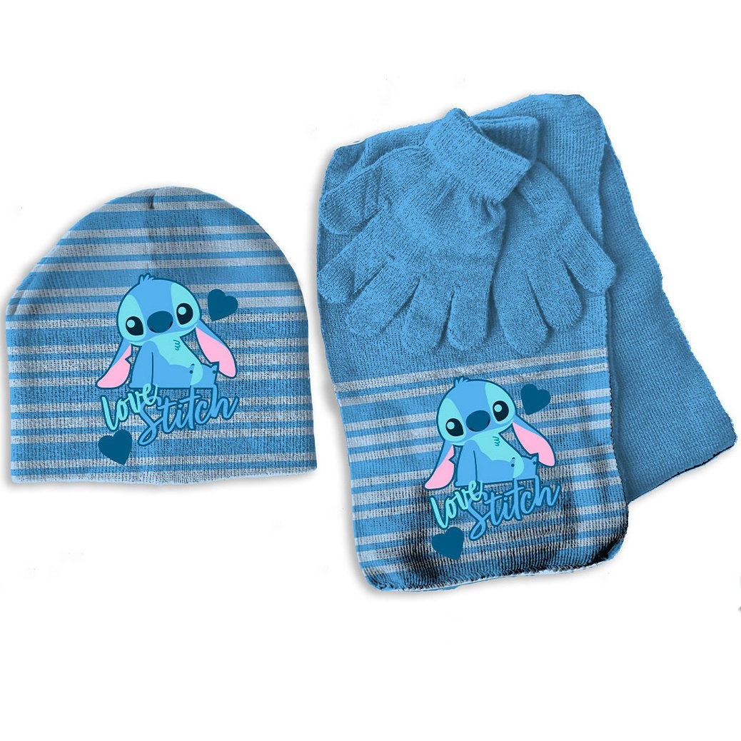 Disney Lilo & Stitch Hat, scarf and gloves set, Love - ONE SIZE 3-6 yrs - Acrylic / Elastane