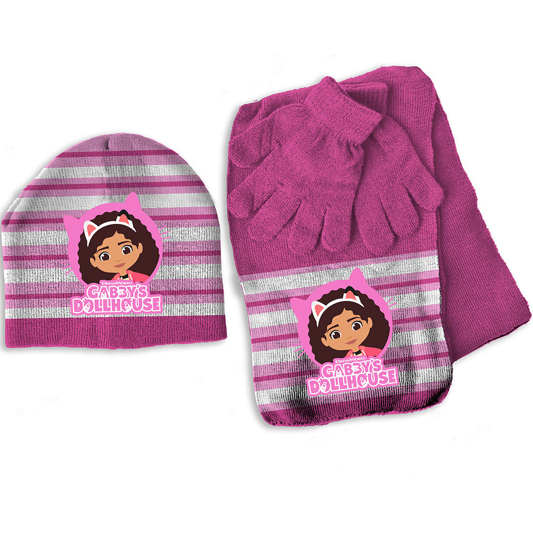 Gabby's poppenhuis Hat, scarf and gloves set, Pink - ONE SIZE 3-6 yrs - Acrylic / Elastane