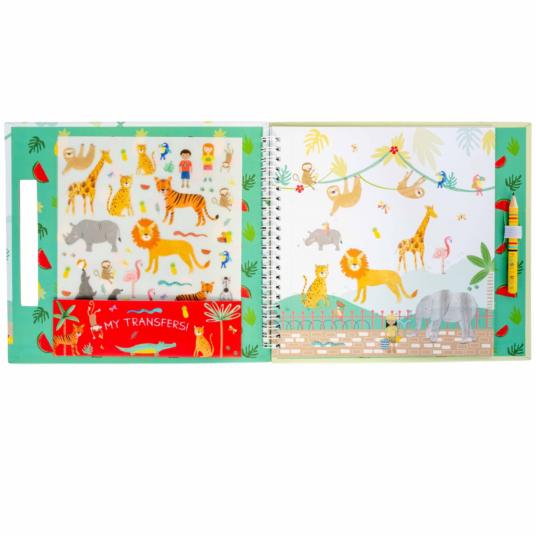 Floss & Rock Transfer Play/Drawing Book, Jungle - 24 x 21 x 0.8cm - Multi