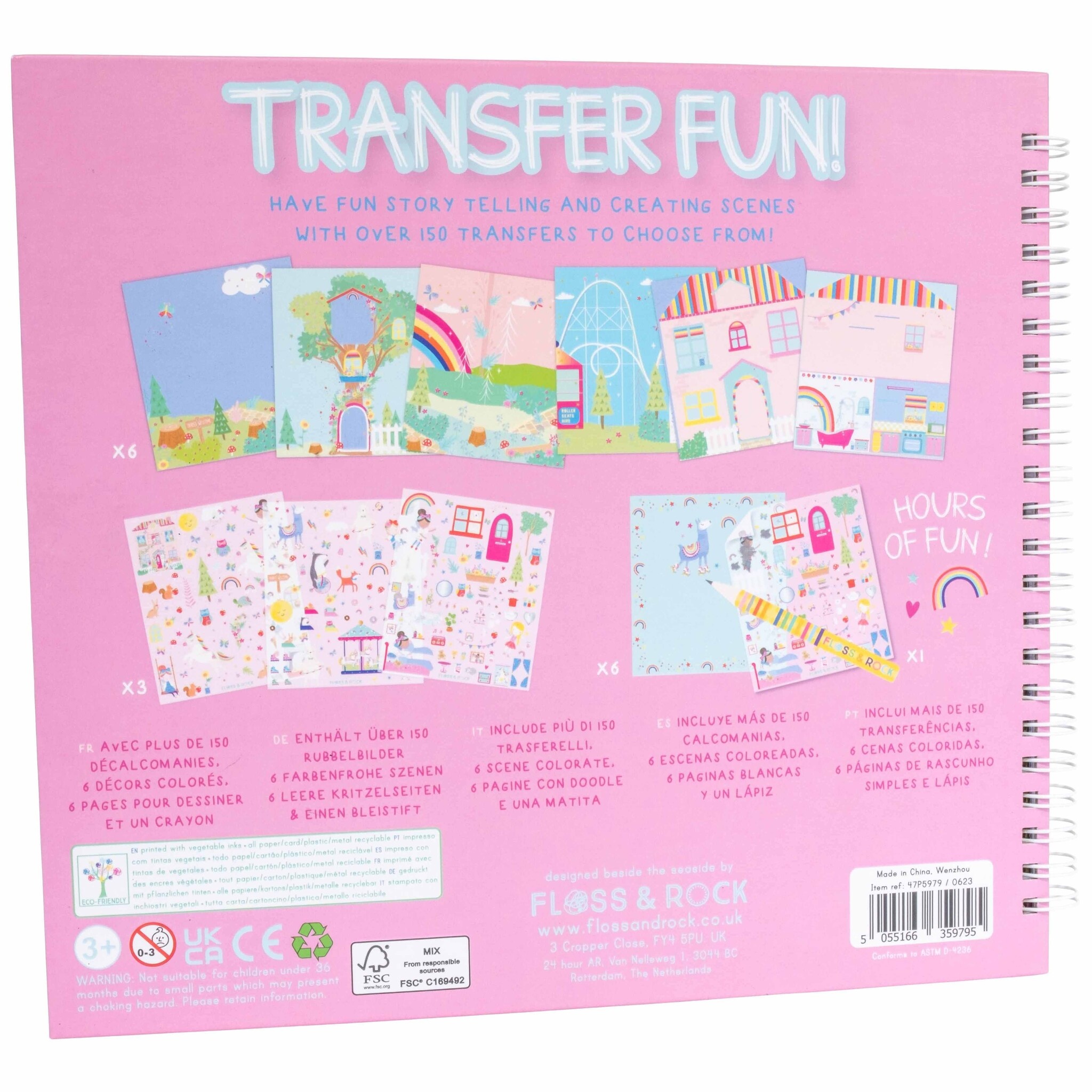 Floss & Rock Transfer Play/Drawing Book, Rainbow Fairy - 24 x 21 x 0.8cm - Multi