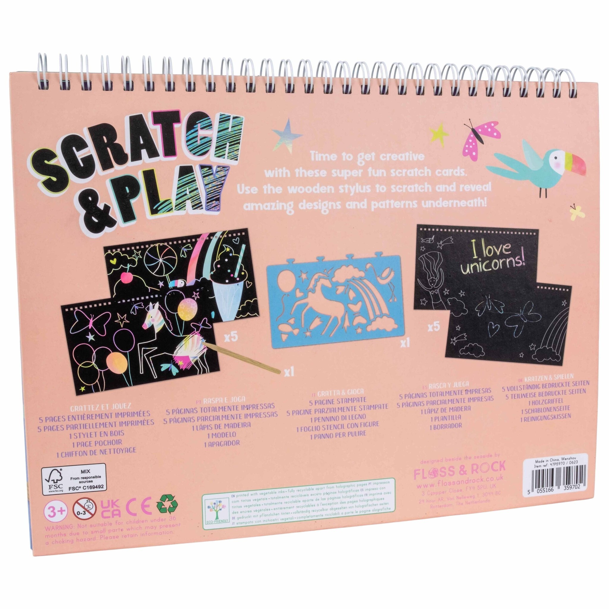 Floss & Rock Scratch and Play Tekenboek, Fantasy - 26.5 x 20.5 x 1.5cm - Multi