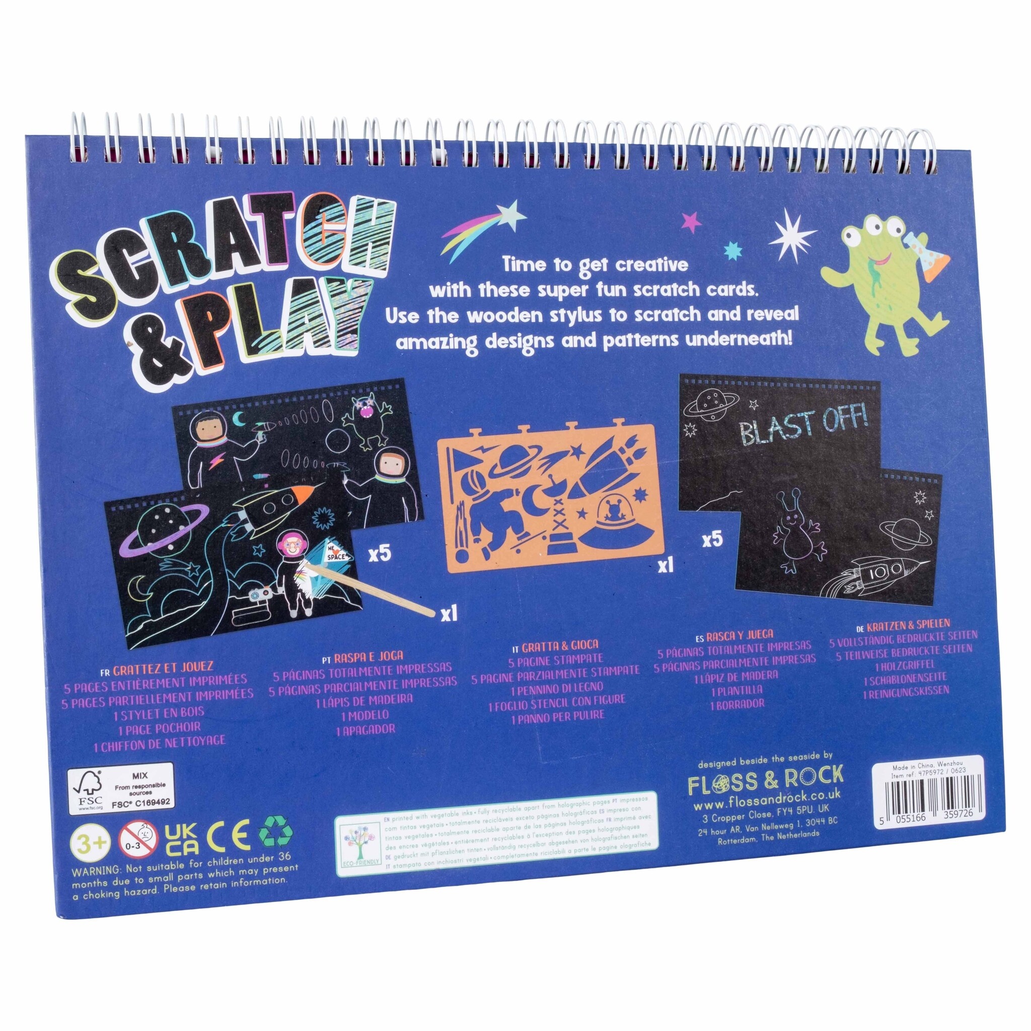 Floss & Rock Scratch and Play Drawing Book, Space - 26.5 x 20.5 x 1.5cm - Multi