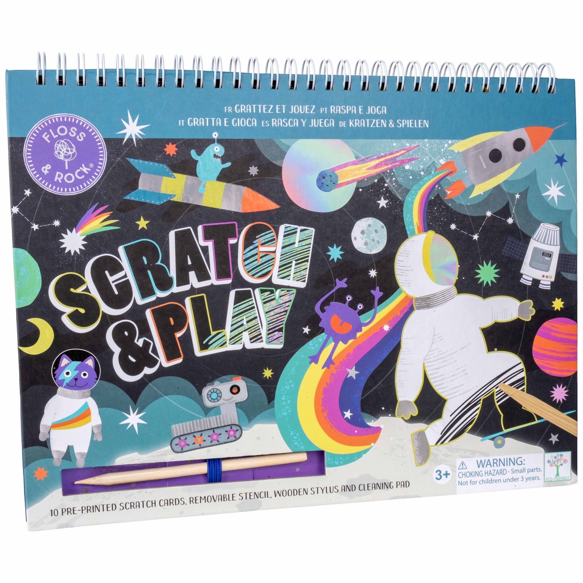 Floss & Rock Scratch and Play Drawing Book, Space - 26.5 x 20.5 x 1.5cm - Multi