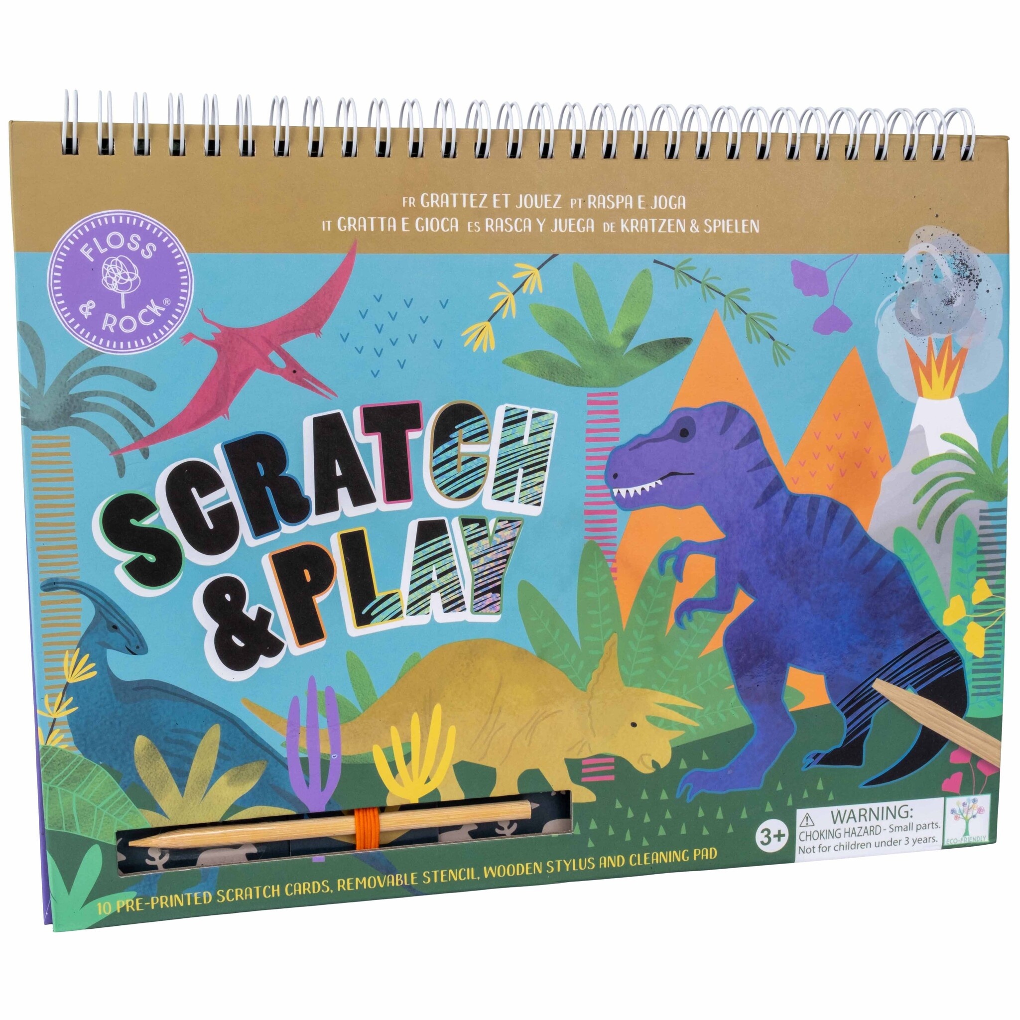 Floss & Rock Scratch and Play Drawing Book, Dino - 26.5 x 20.5 x 1.5cm - Multi