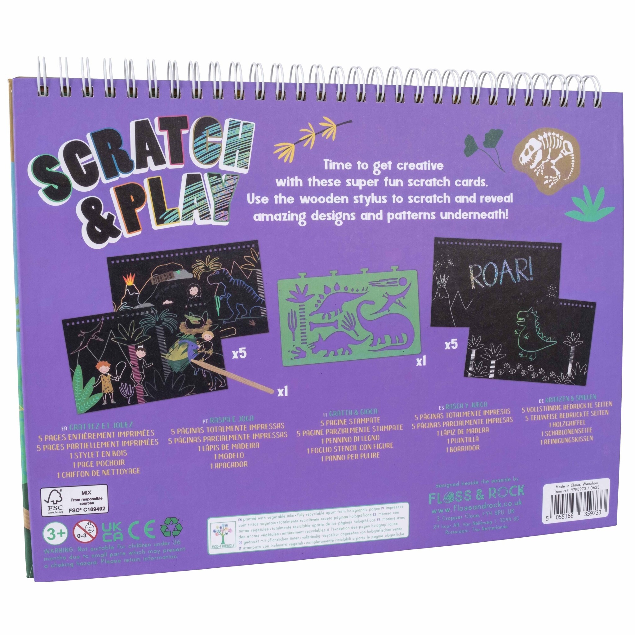 Floss & Rock Scratch and Play Drawing Book, Dino - 26.5 x 20.5 x 1.5cm - Multi