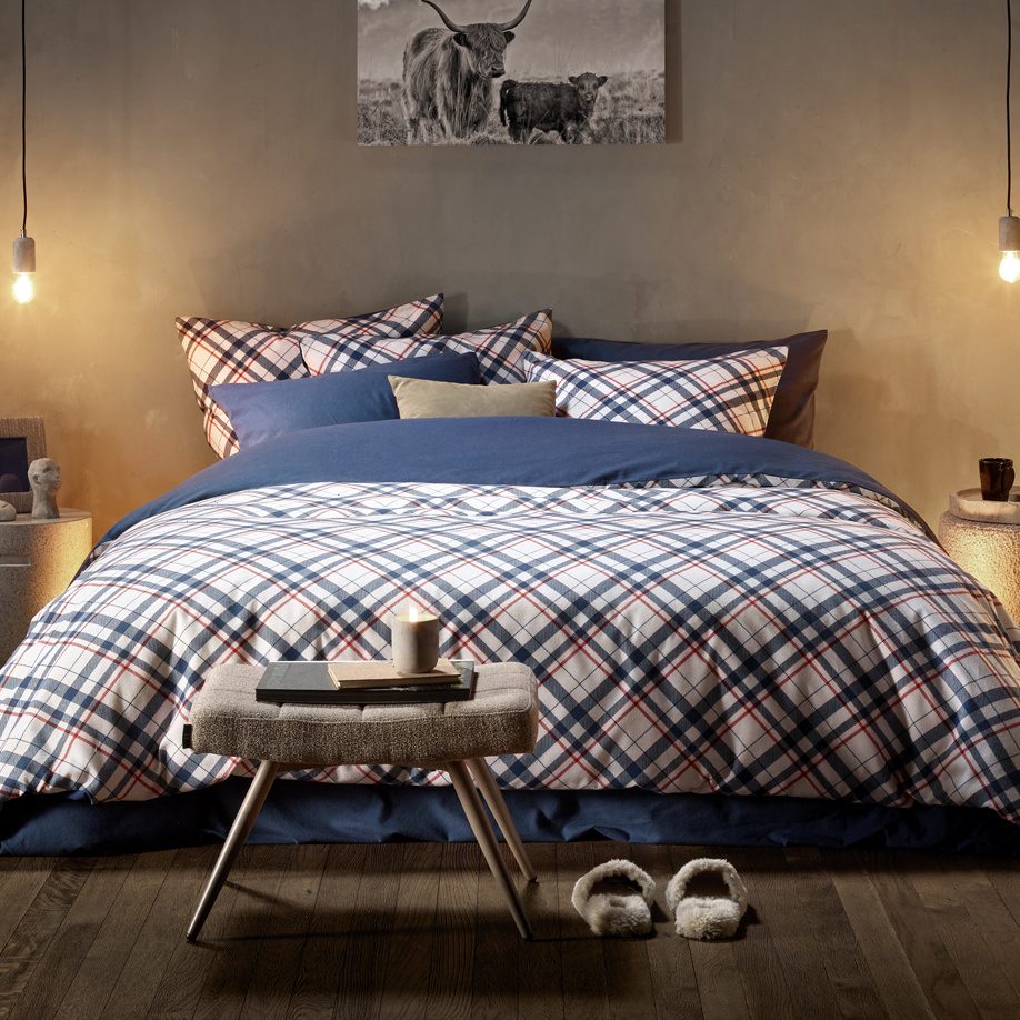 De Witte Lietaer Duvet cover Tartan Blue Indigo - Double - 200 x 200/220 cm - Cotton Flannel