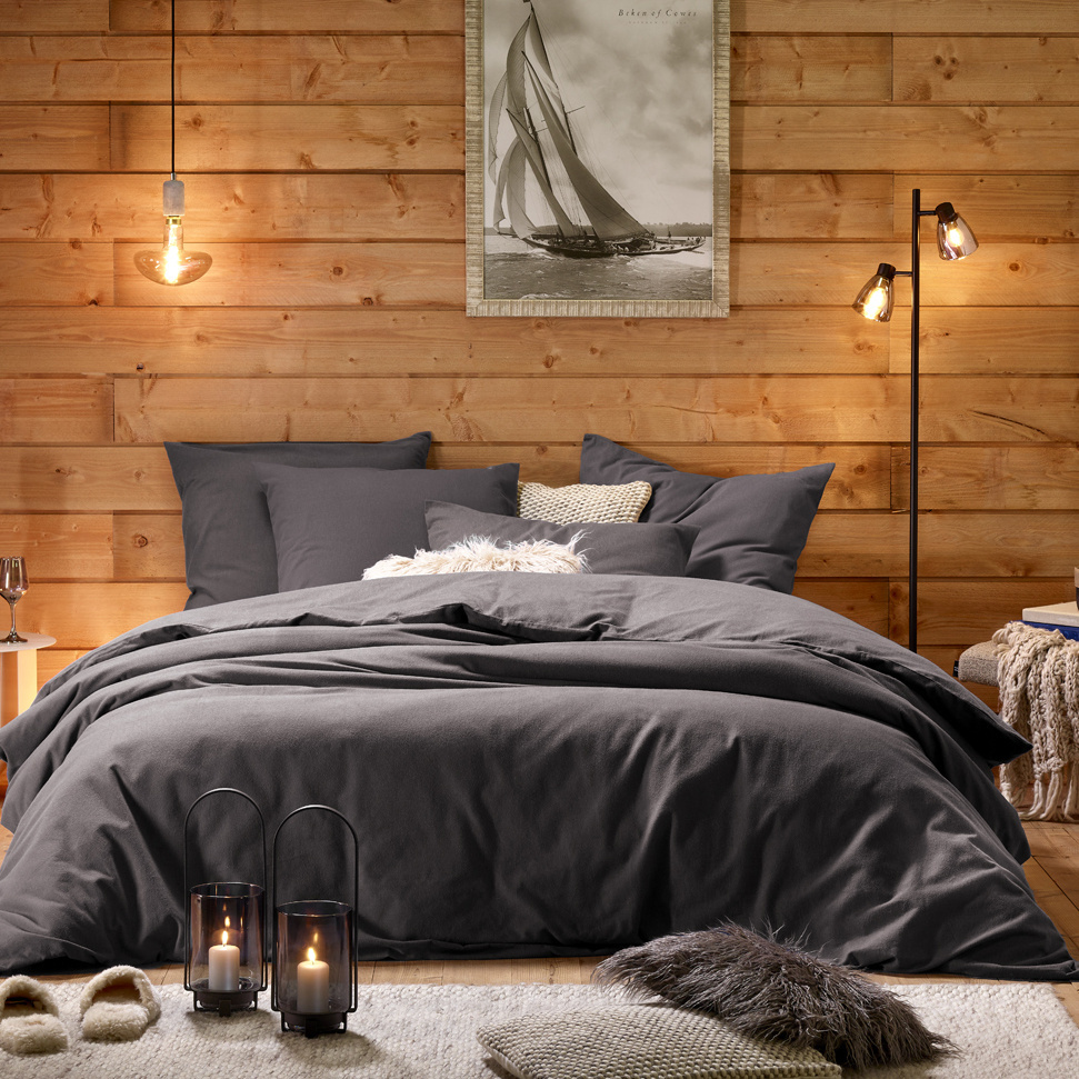 De Witte Lietaer Duvet cover Laura Ebony - Double - 200 x 200/220 cm - Cotton Flannel