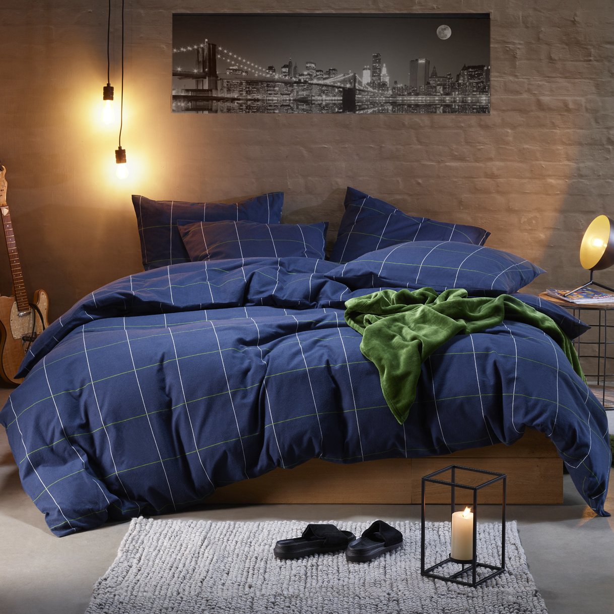 Moodit Dekbedovertrek Ian Evening Blue - Tweepersoons - 200 x 220 cm - Katoen Flanel