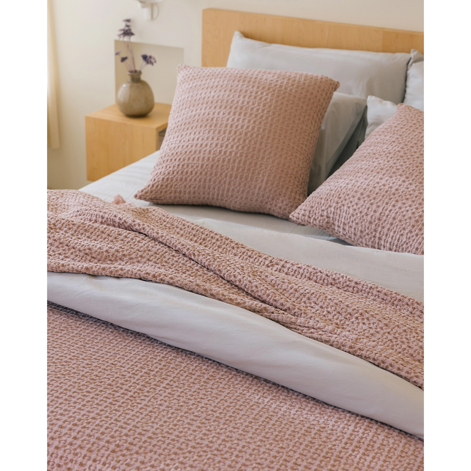 Torres Novas 1845 Bedspread Waffle Old Pink - 280 x 260 cm - Cotton