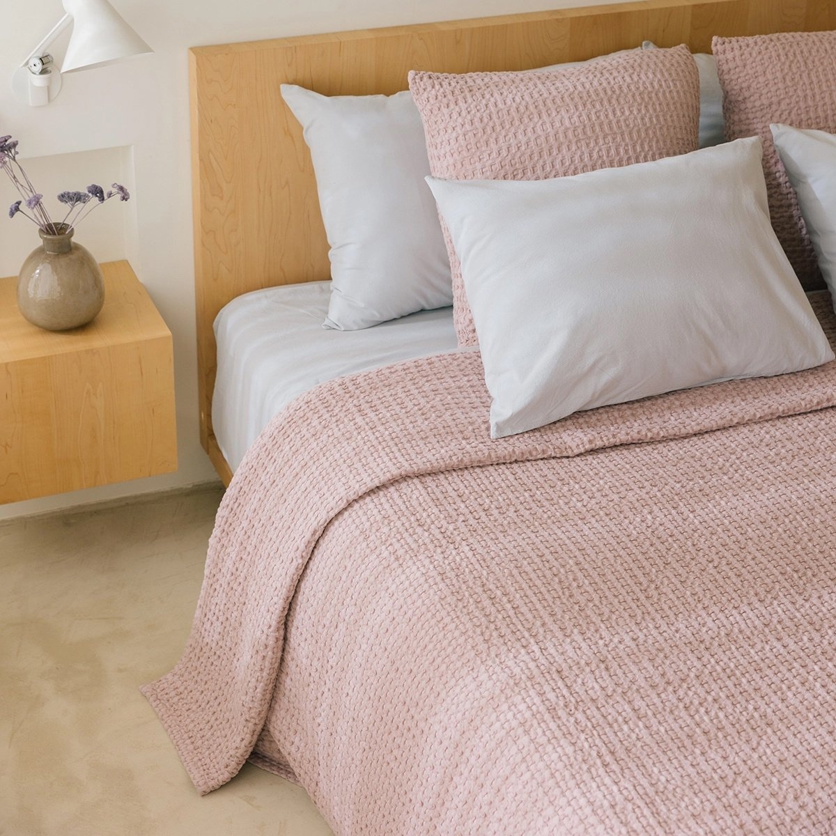 Torres Novas 1845 Bedspread Waffle Old Pink - 280 x 260 cm - Cotton