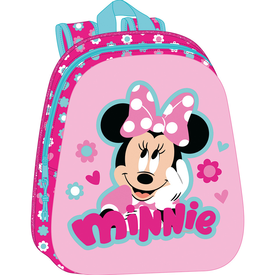 Disney Minnie Mouse Backpack, 3D Flowers - 33 x 27 x 10 cm - Polyester