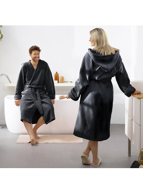 Moodit Bathrobe Reese, Black - M - Unisex - Cotton/Polyester