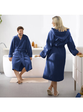 Moodit Bathrobe Reese, Navy blue - L - Unisex - Cotton/Polyester