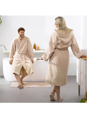 Moodit Bathrobe Reese, Sand - S - Unisex - Cotton/Polyester