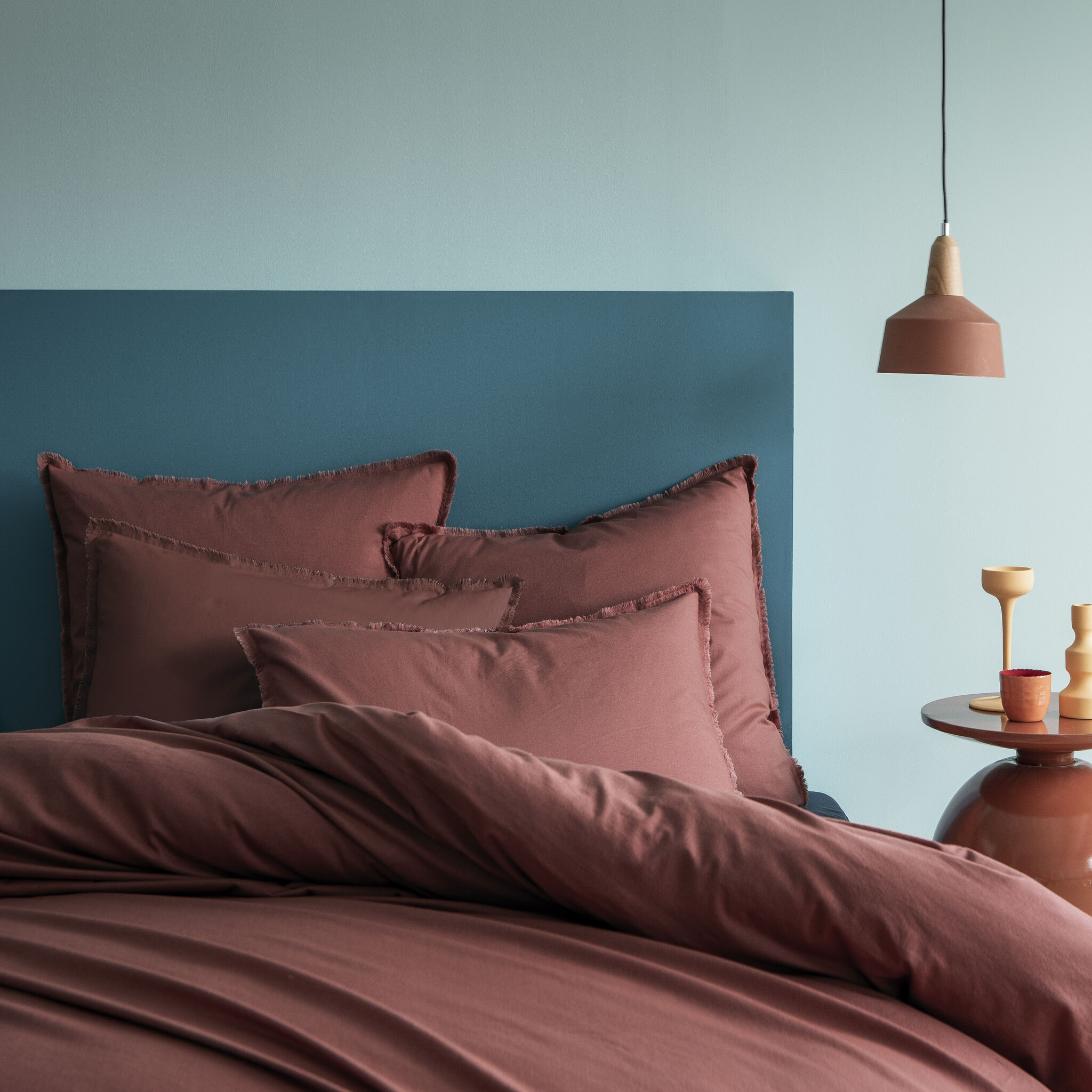 Matt & Rose Dekbedovertrek Bordeaux rood - Lits Jumeaux - 240 x 220 + 2x 65 x 65 cm - Gewassen katoen